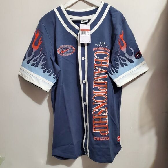 Nike Sportswear Americana Top Mens Sz Large Button Up Jersey Blue DV9642-437 NWT - Picture 3 of 10